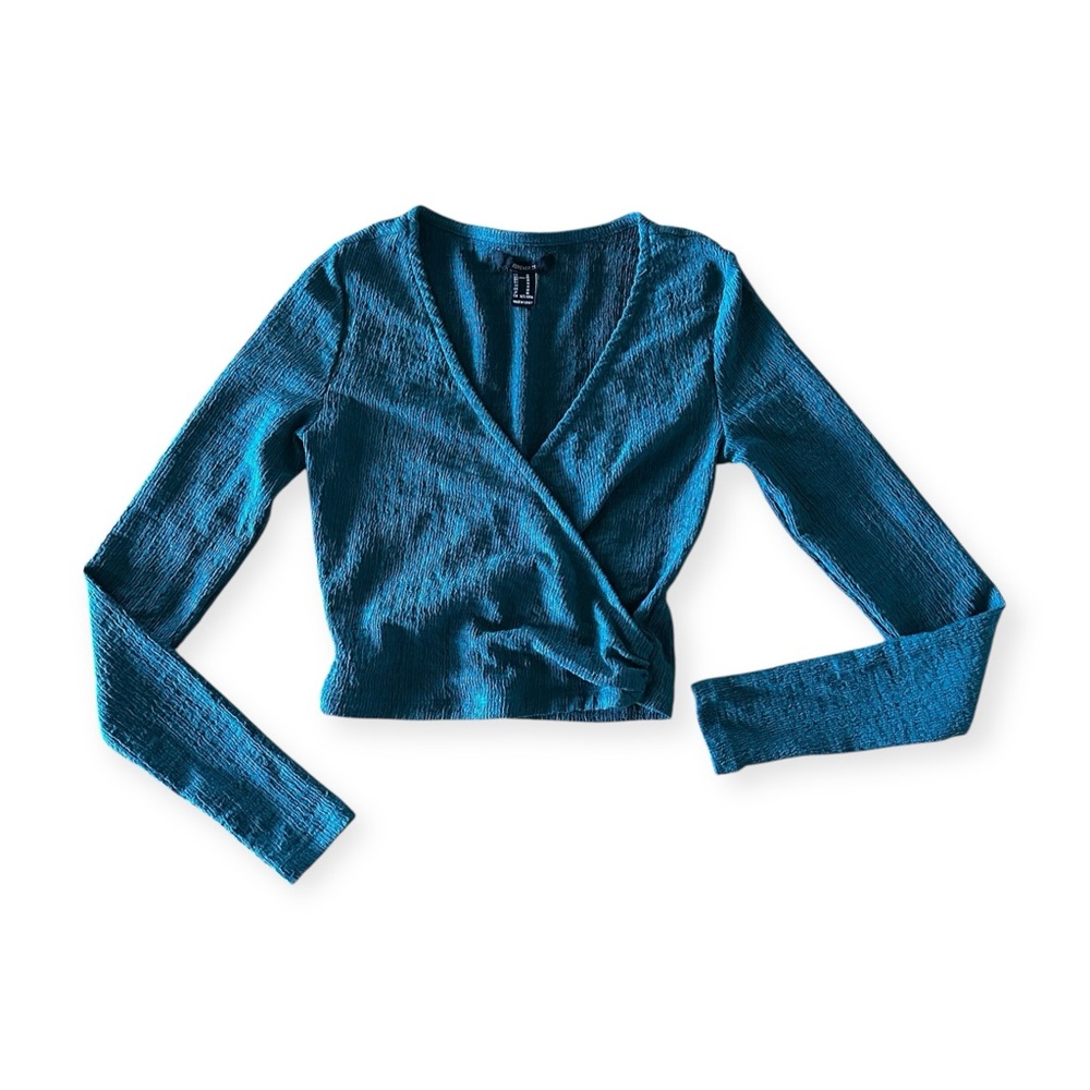Forever 21 Teal Wrap Long Sleeve Top